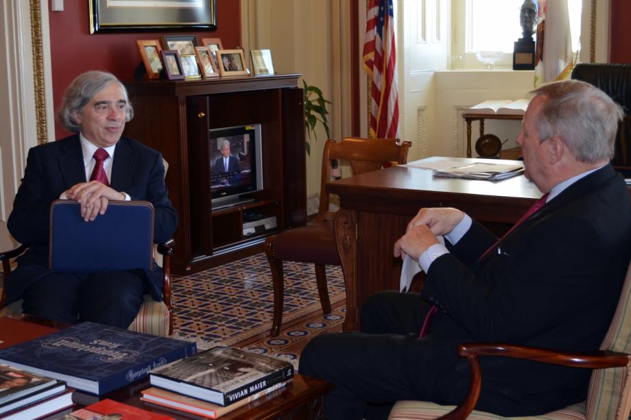 U.S. Senator Dick Durbin (D-IL) met with Secretary of Energy Ernest Moniz to discuss Argonne and Fermi National Laboratories, FutureGen 2.0, and other energy issues.